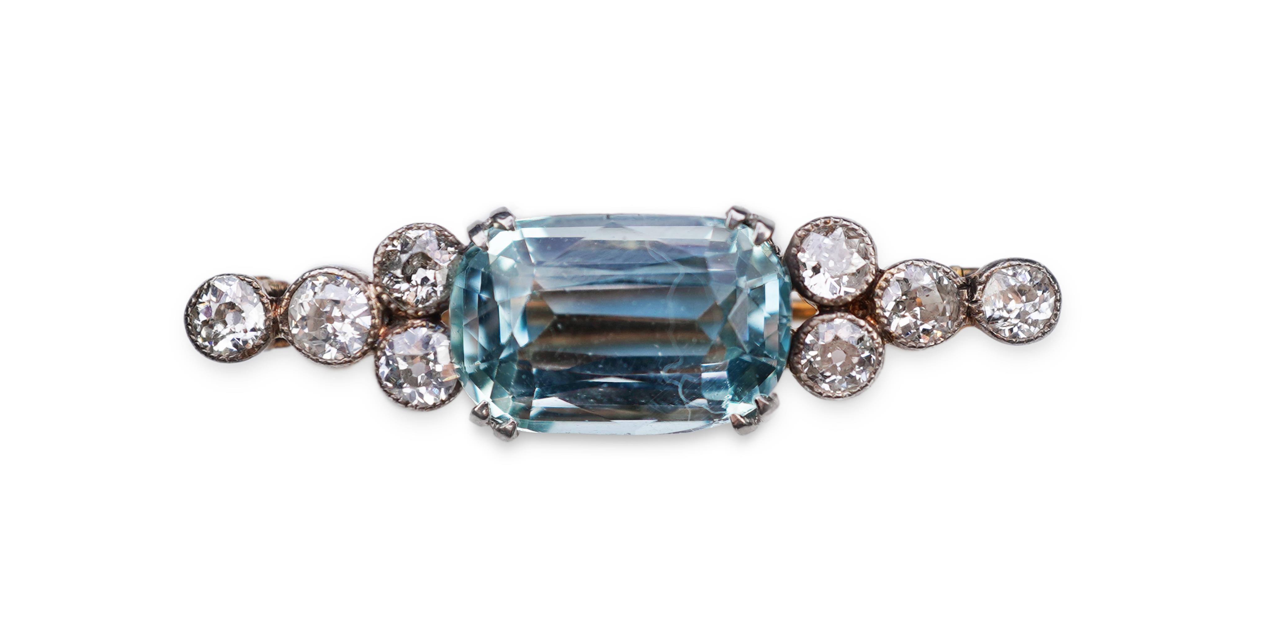 An aquamarine and diamond brooch, early 20th century
